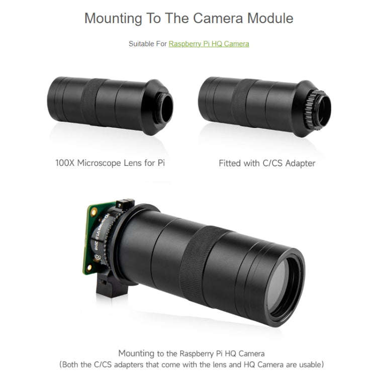 Waveshare 100X Industrial Microscope Lens, C/CS-Mount, for Raspberry Pi HQ Camera(24229)