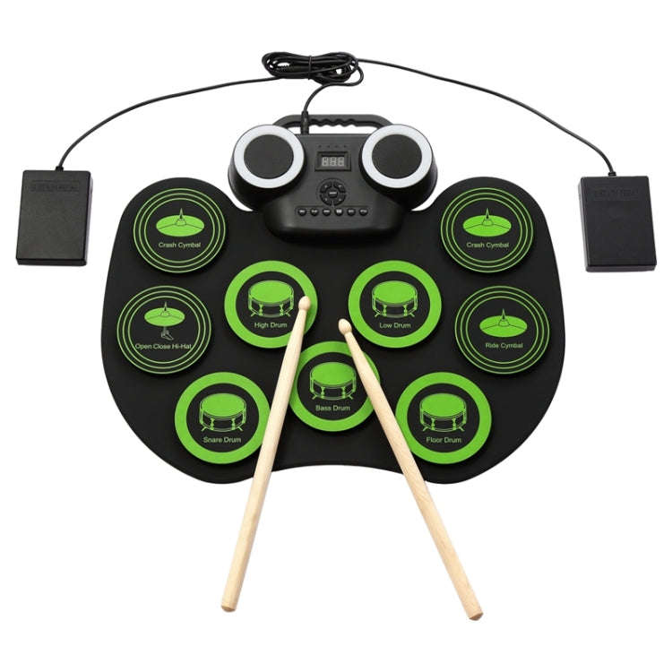 Portable Hand Roll Electronic Drum Flashing Light Bluetooth Drum(Icon Version + Black Green)