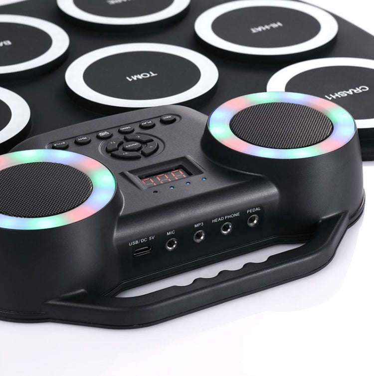 Portable Hand Roll Electronic Drum Flashing Light Bluetooth Drum(Icon Version + Black Green)