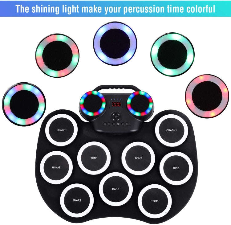 Portable Hand Roll Electronic Drum Flashing Light Bluetooth Drum(Icon Version + Black Green)