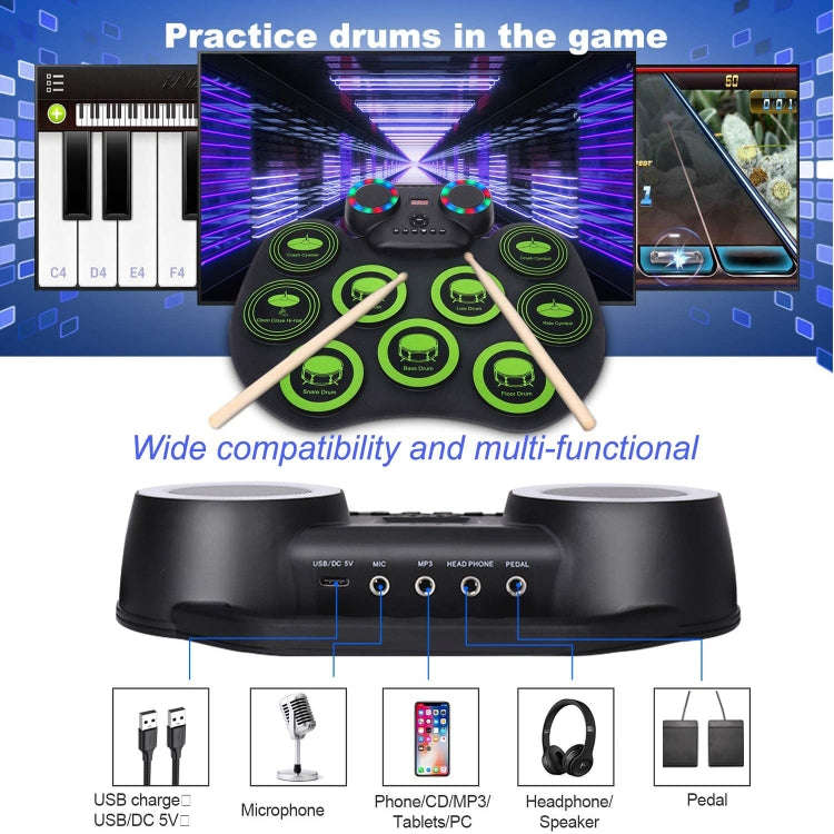 Portable Hand Roll Electronic Drum Flashing Light Bluetooth Drum(Icon Version + Black White)