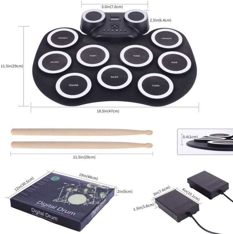 Portable Hand Roll Electronic Drum Flashing Light Bluetooth Drum(Icon Version + Black White)