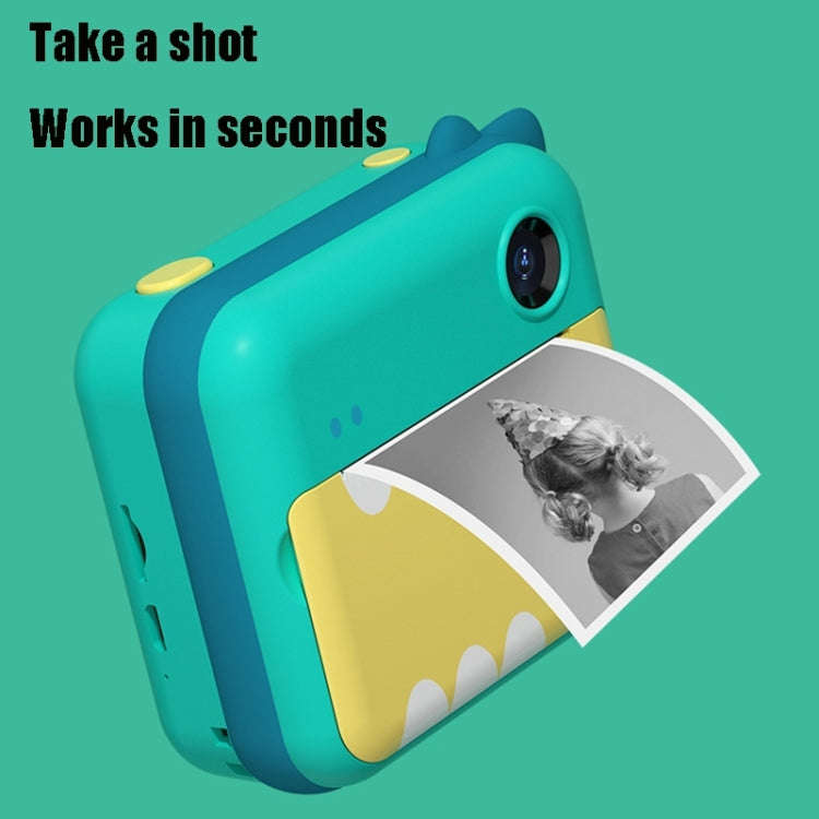 P1 Green Dinosaur 32GB Children Instant Camera 1200W Front And Rear Dual-Lens Mini Print Photogra...