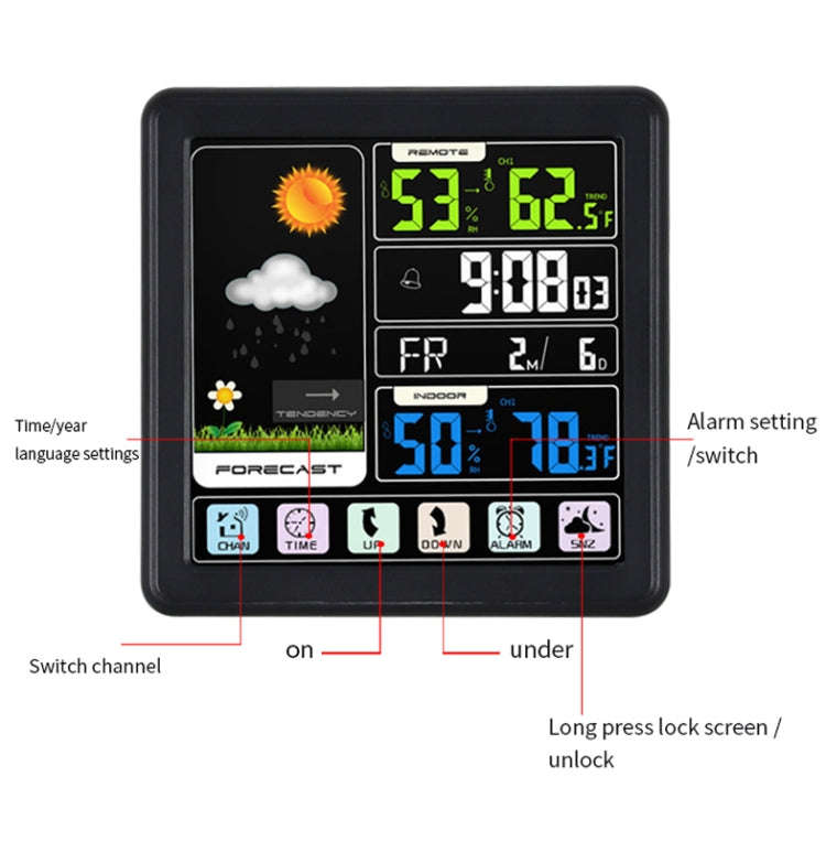 TS-3310 Wireless Weather Clock Multifunctional Color Screen Clock Creative Home Touch Screen Ther...