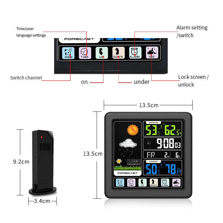 TS-3310 Wireless Weather Clock Multifunctional Color Screen Clock Creative Home Touch Screen Ther...
