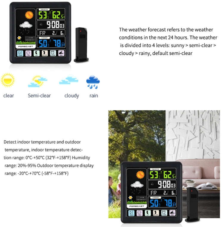 TS-3310 Wireless Weather Clock Multifunctional Color Screen Clock Creative Home Touch Screen Ther...