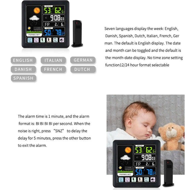 TS-3310 Wireless Weather Clock Multifunctional Color Screen Clock Creative Home Touch Screen Ther...
