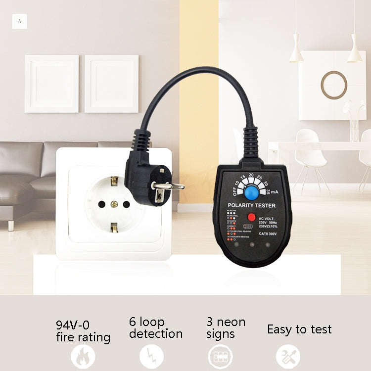 S2001 Socket Phase Detector Multi-Function Three-Phase Loop Socket Circuit Leakage Detector, EU Plug