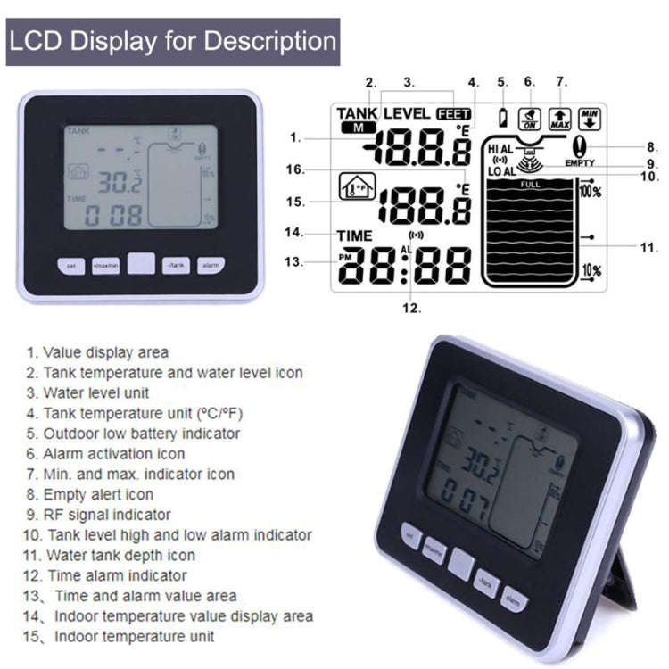 TS-FT002 Multifunctional Ultrasonic Electronic Water Tank Level Gauge With Indoor Temperature The...