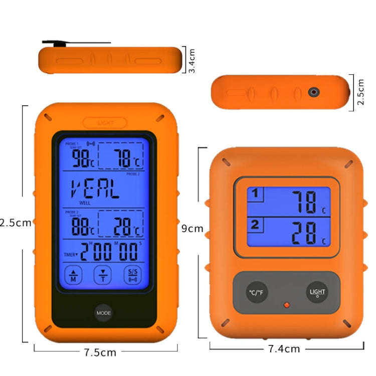 Wireless Food Thermometer Household Touch Screen BBQ Dual-Channel Kitchen  Thermometer