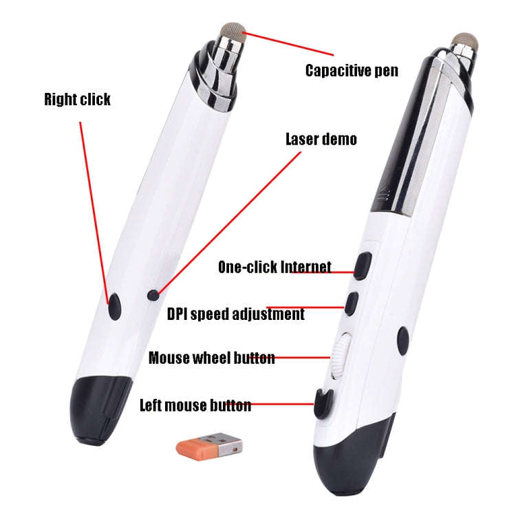 PR-08 1600DPI 6 Keys 2.4G Wireless Electronic Whiteboard Pen Multi-Function Pen Mouse PPT Flip Pe...