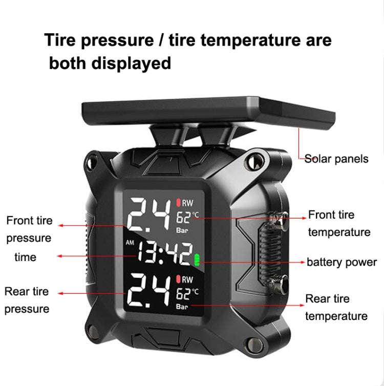 M9 Motorcycle Tire Pressure Monitor Solar Wireless External High-Precision Monitoring Waterproof ...