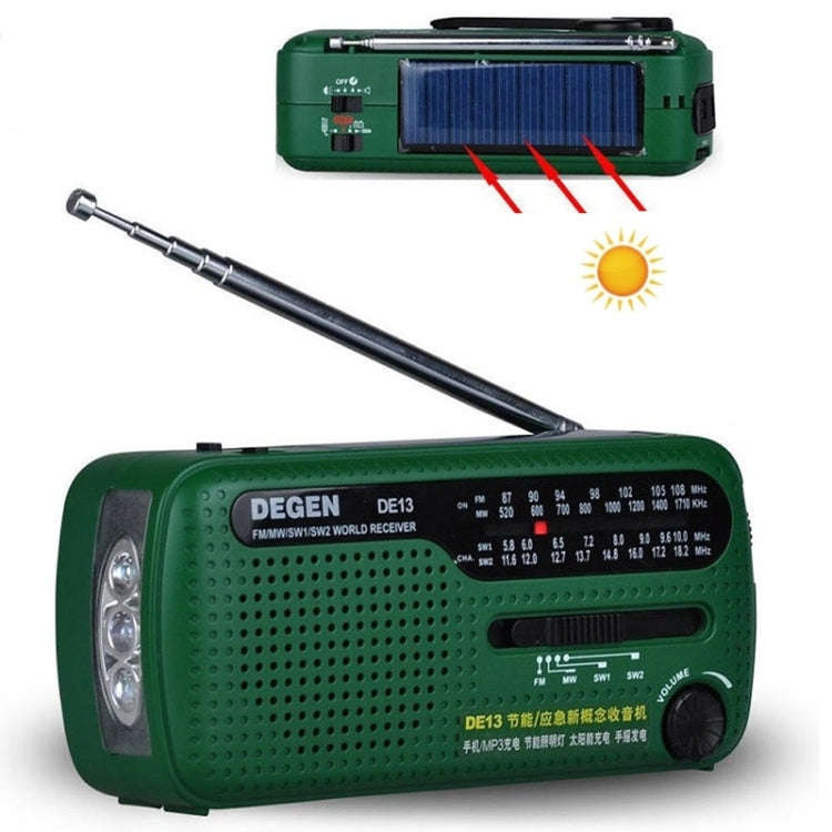 DE13 Hand-Cranked Power Full Band Solar Charging Emergency Outdoor Radio(Green)