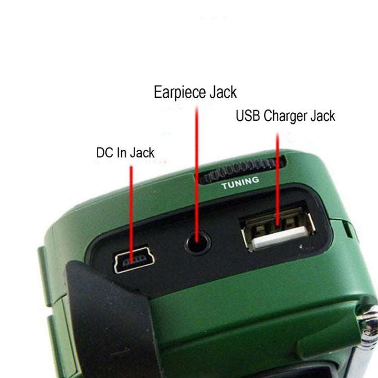 DE13 Hand-Cranked Power Full Band Solar Charging Emergency Outdoor Radio(Green)