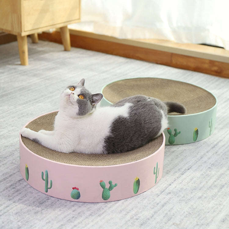 Round Corrugated Cat Scratcher Claw Sharpener Toy Bed, Colour: Green 41x41x10cm