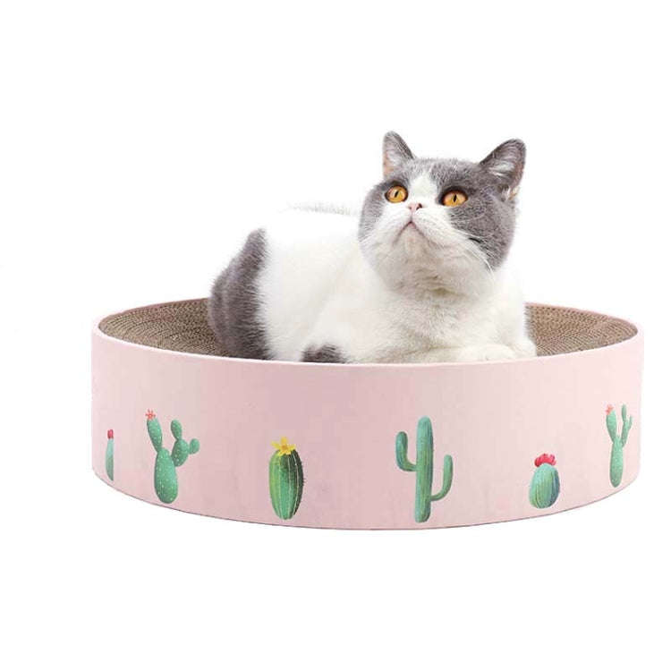 Round Corrugated Cat Scratcher Claw Sharpener Toy Bed, Colour: Pink 32x32x6cm