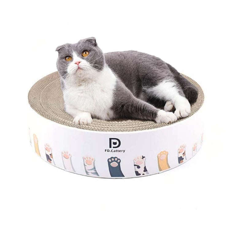 Round Corrugated Cat Scratcher Claw Sharpener Toy Bed, Colour: Paw Print 36x36x8cm
