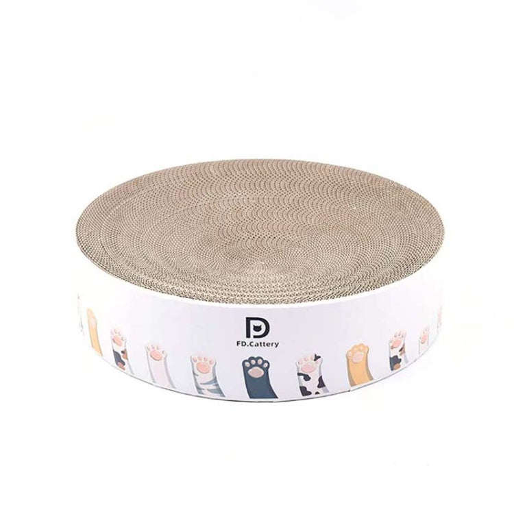 Round Corrugated Cat Scratcher Claw Sharpener Toy Bed, Colour: Paw Print 36x36x8cm