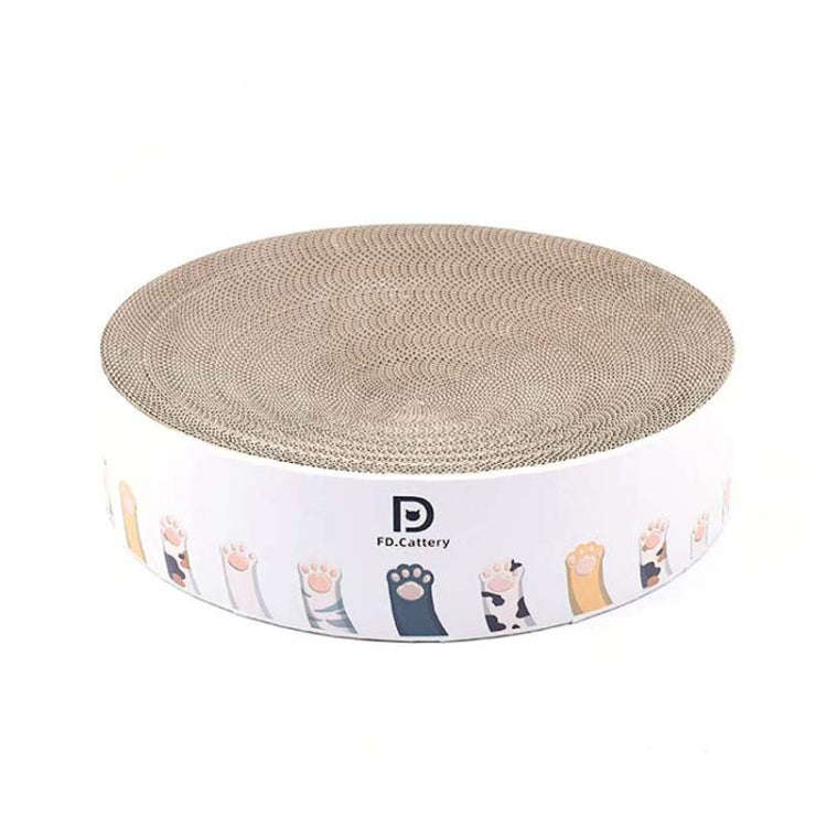 Round Corrugated Cat Scratcher Claw Sharpener Toy Bed, Colour: Paw Print 41x41x10cm