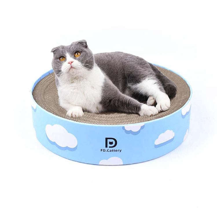 Round Corrugated Cat Scratcher Claw Sharpener Toy Bed, Colour: Cloud 41x41x10cm
