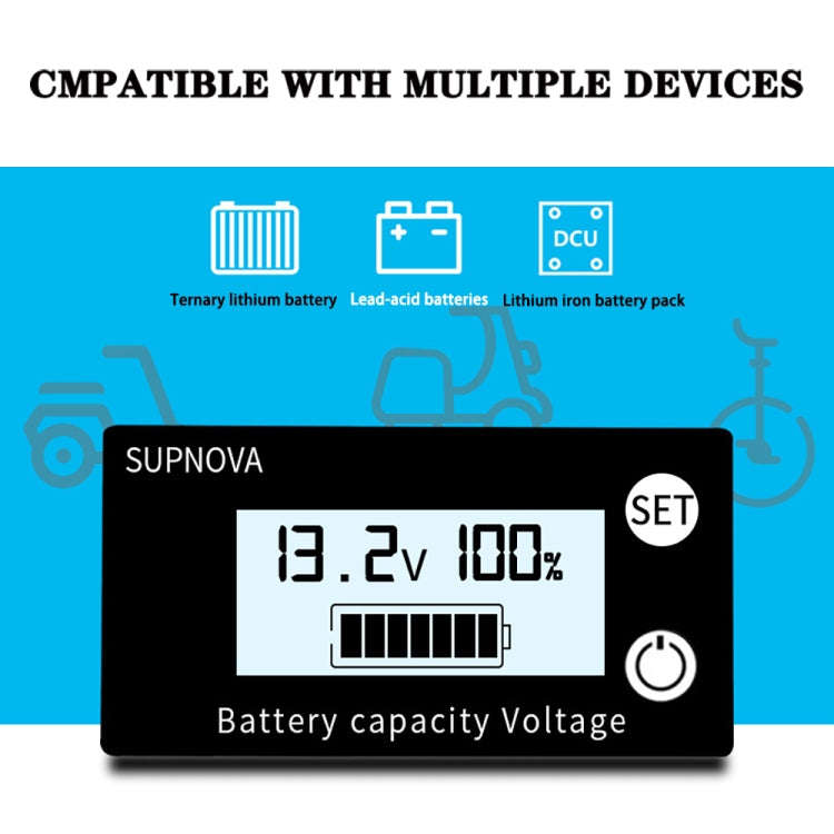 SUPNOVA DC 8-100V Battery Capacity Indicator Voltmeter Voltage Gauge,Style: White + Alarm + Tempe...