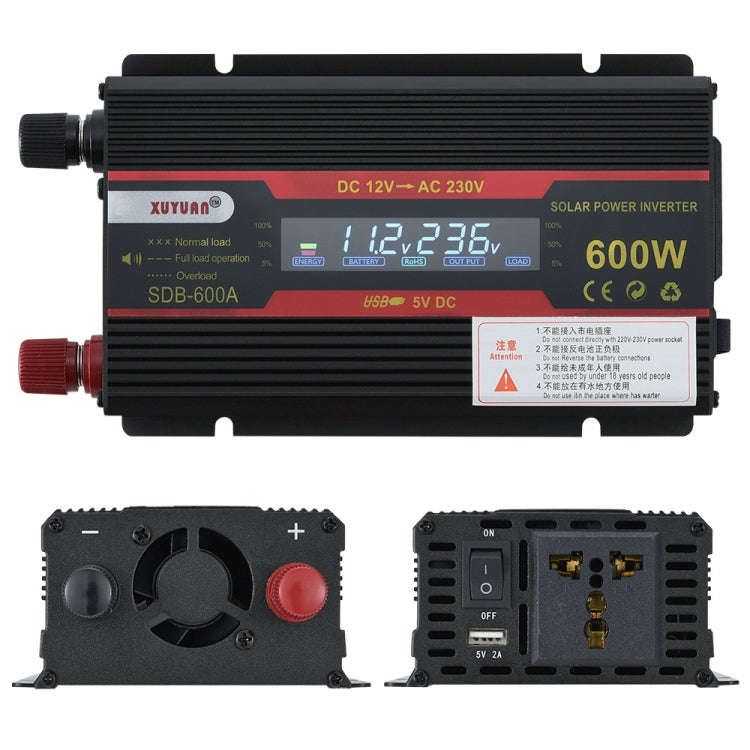 XUYUAN 600W Car Inverter LCD Display Converter, Specification: 12V to 220V
