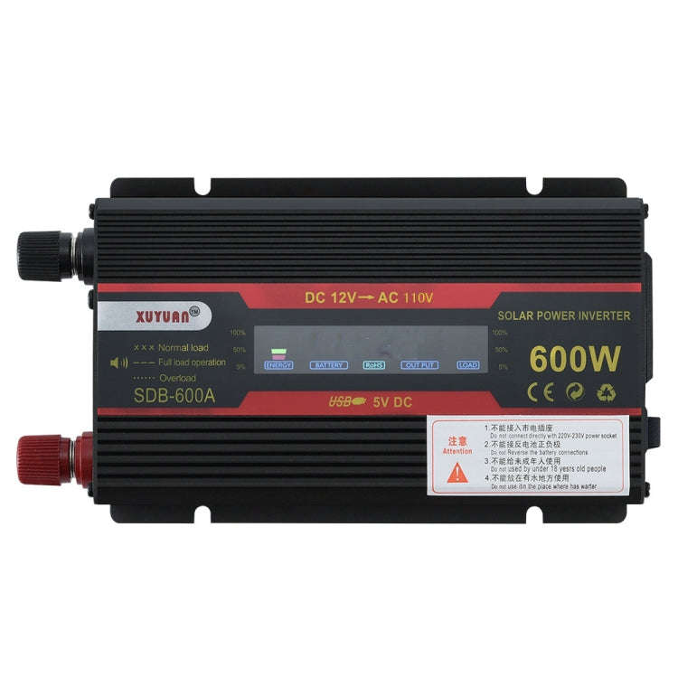 XUYUAN 600W Car Inverter LCD Display Converter, Specification: 12V to 110V