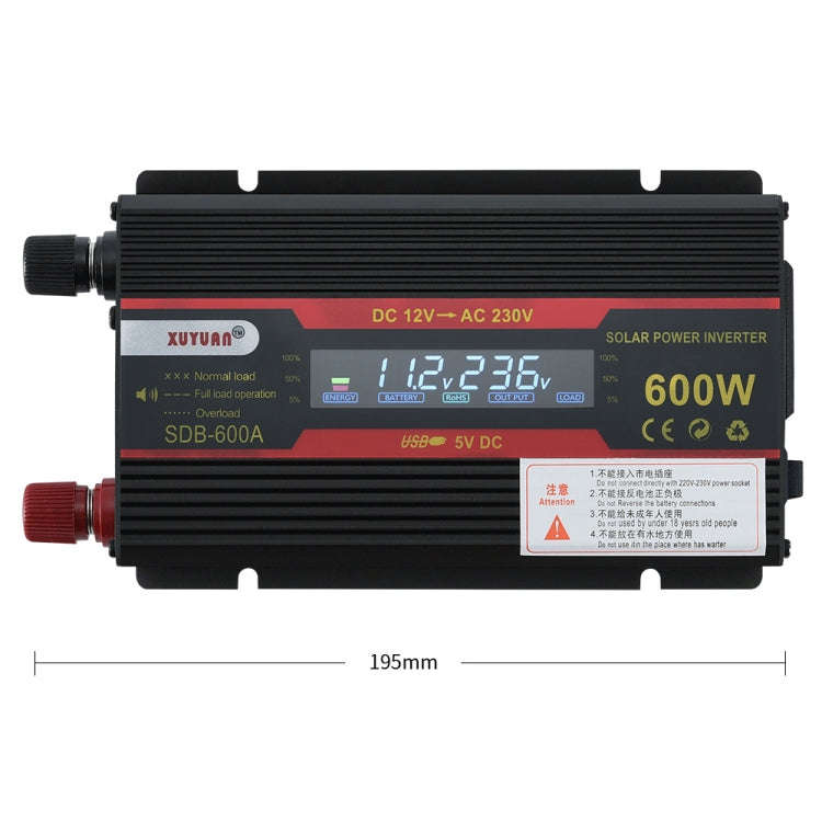 XUYUAN 600W Car Inverter LCD Display Converter, Specification: 12V to 110V