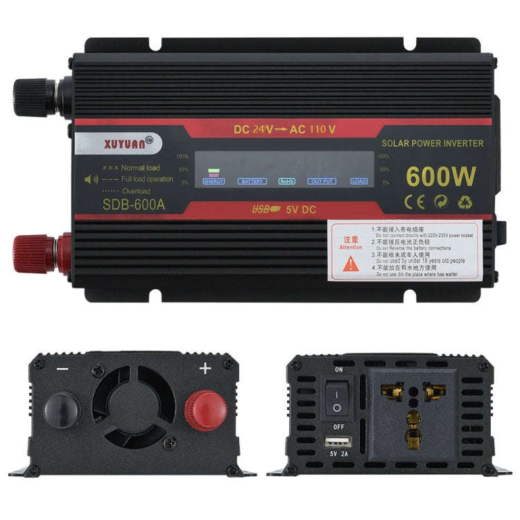 XUYUAN 600W Car Inverter LCD Display Converter, Specification: 24V to 110V