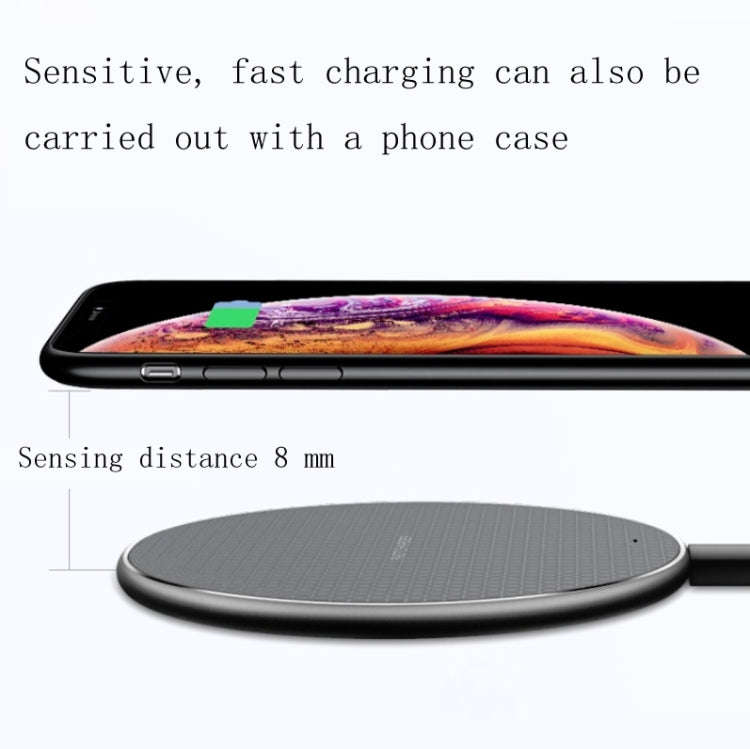 K8 10W Universal Aluminum Alloy Mobile Phone Wireless Charger, Specification:with 50cm Cable(Black)