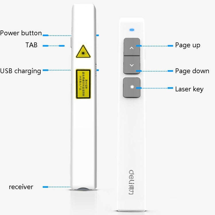 Deli 2.4GHz Laser Page Turning Pen Rechargeable Speech Projector Pen, Model: 2802L (White)