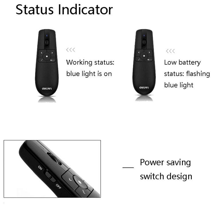Deli 2.4GHz Laser Teaching Page Flip Pen Remote Play Pen with Flying Mouse, Model: 2803 (Black) R...