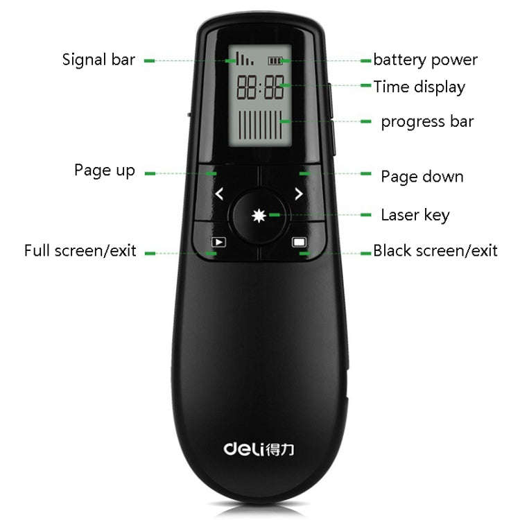 Deli 2.4GHz Laser Teaching Page Flip Pen Remote Play Pen with Flying Mouse, Model: 2804 (Black) G...