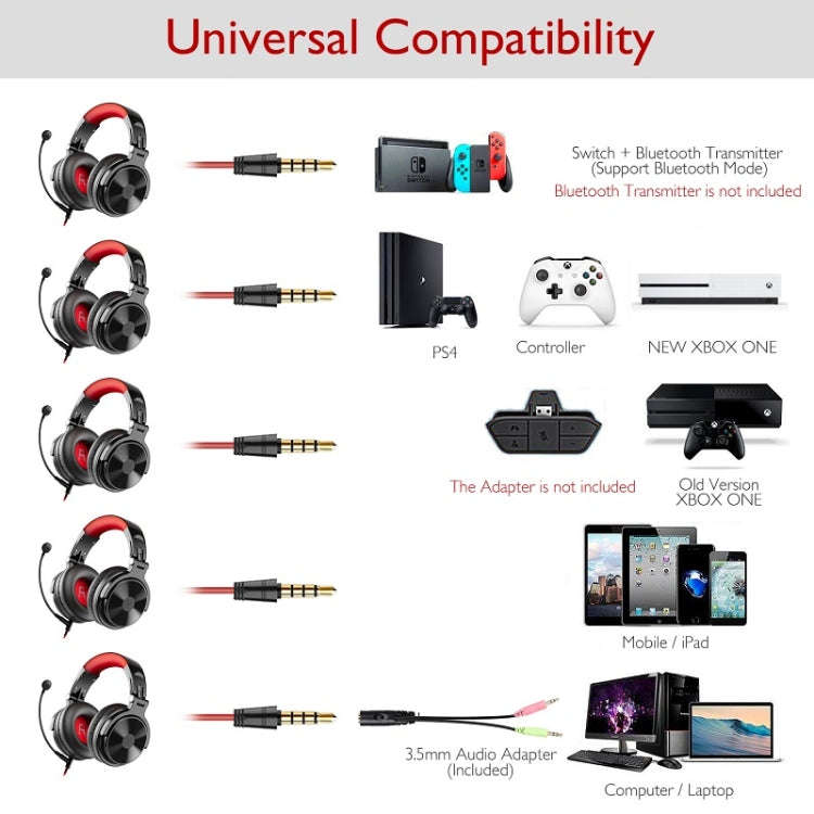 OneOdio Pro-M Headset Game Anchor Wire Headset With Bluetooth (Black & Red)