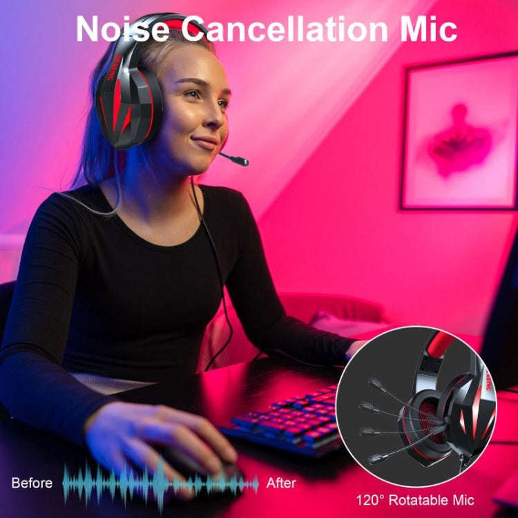 ERXUNG J5 Head-Mounted Gaming Headset Wire-Controlled Desktop Computer Gaming With Microphone  Lu...