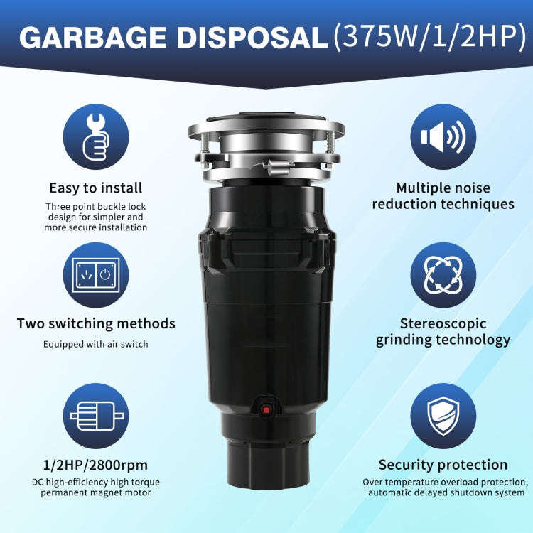 375W EU Plug Food Garbage Disposer 7 Levels Grinding Connectable For Dishwasher