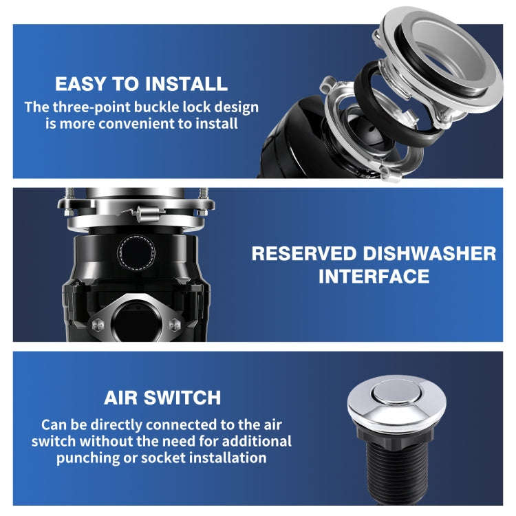 550W US Plug Food Garbage Disposer 7 Levels Grinding Connectable For Dishwasher