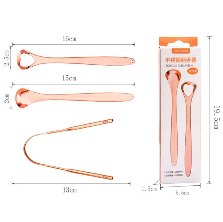 Tongue Cleaner Bad Breath Stainless Steel Cleaning Brush Tongue Scraper + Two-piece Set (Rose Gold)