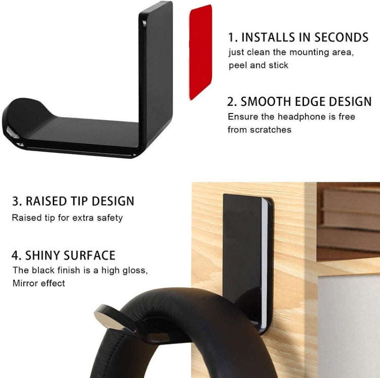 2 PCS Headphone Bracket Sticky Headset Hanger(Black)