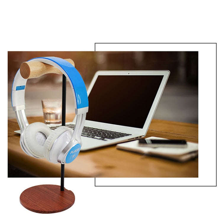 Creative Metal Rod Wooden Head-mounted Headphone Stand Display Holder, Colour: Double-sided Black...