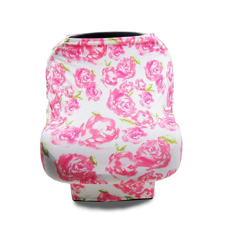 Multifunctional Enlarged Stroller Windshield Breastfeeding Towel Baby Seat Cover(Pink Peony)