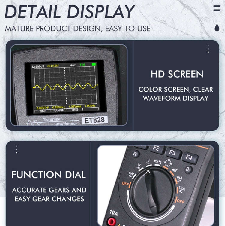 ET828 2 In 1 2 In 1 Oscilloscope Multimeter 2.4 Inch Color Screen Meter Digital Resistance Freque...