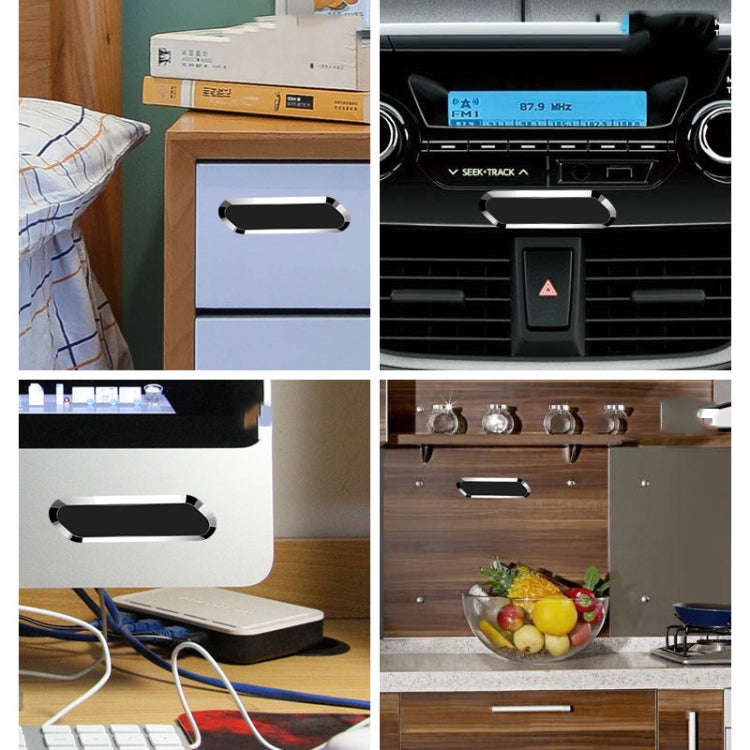 F601 4 PCS One Word Long Magnet Car Bracket Car Navigation Lazy Magnetic Metal Bracket(Rounded Bl...