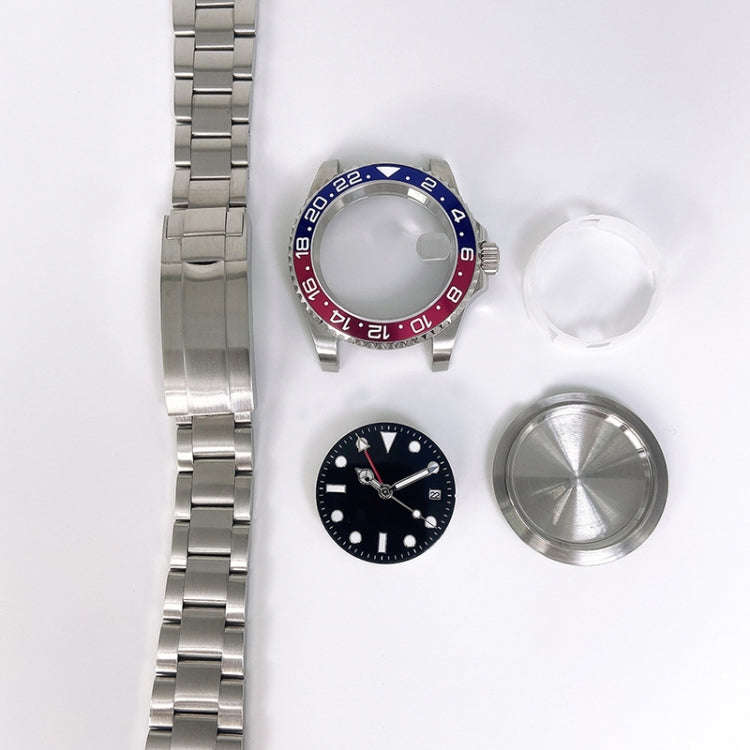 For ETA2836/Pearl 3804 Movement 867 GMT Watch Accessories 40MM Stainless Steel Case(Blue Red)