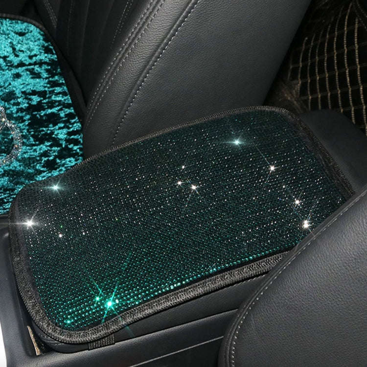Car Diamond Armrest Box Cushion Personalized Car Decorations Dirt And Non-Slip(Black Green Diamond)