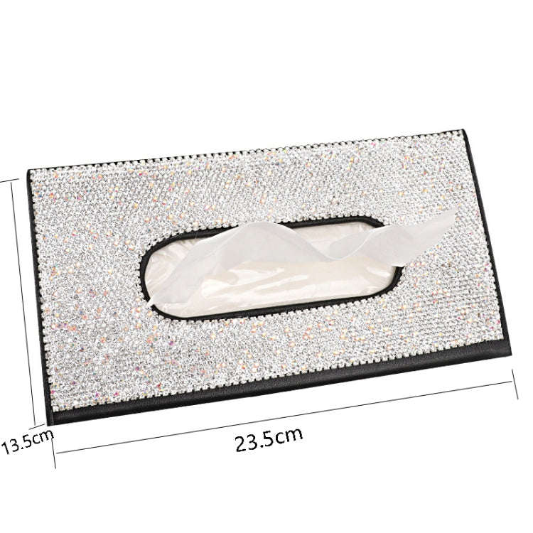 Car Tissue Box Car Hanging Sun Visor Pumping Box(Beige White Diamonds)