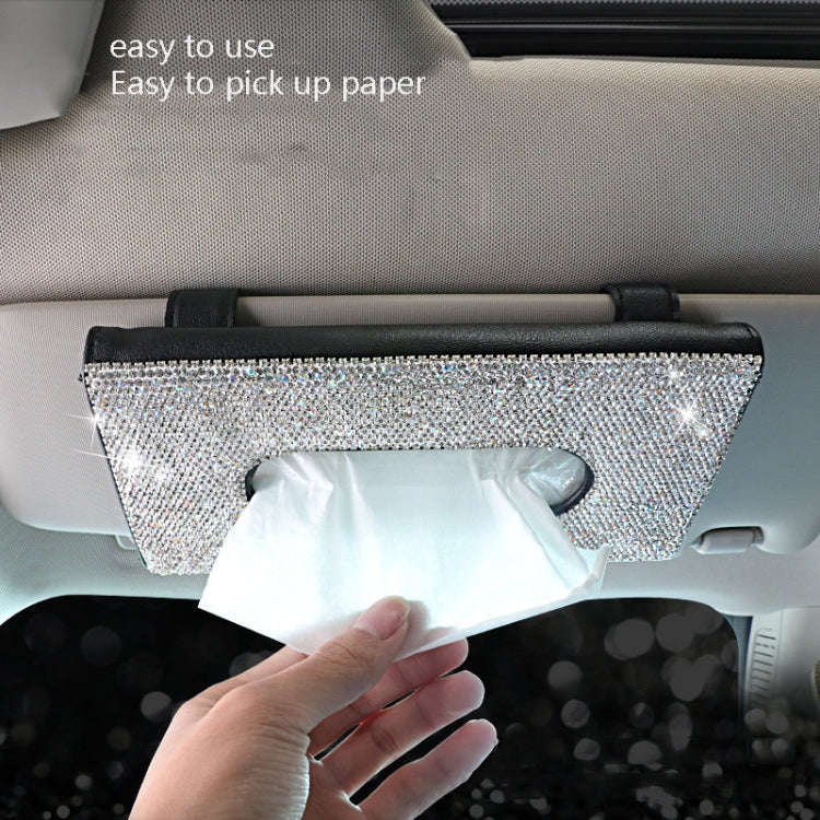 Car Tissue Box Car Hanging Sun Visor Pumping Box(Beige White Diamonds)