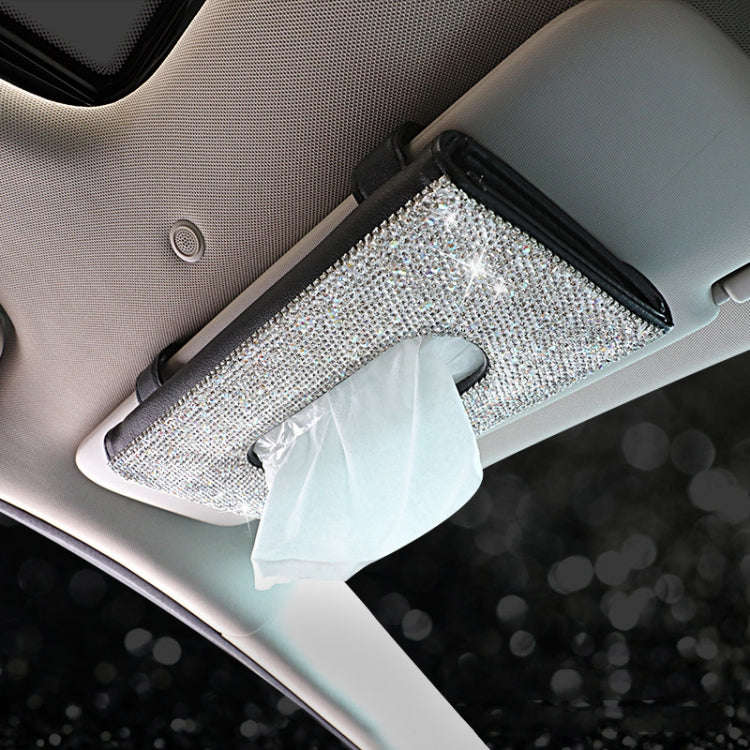 Car Tissue Box Car Hanging Sun Visor Pumping Box(Beige White Diamonds)