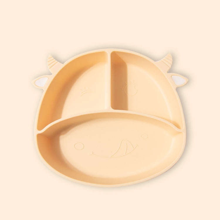 M010094 Children Silicone Dinner Plate Gridded Anti-Fall Eating Bowl Baby Cartoon Complementary F...