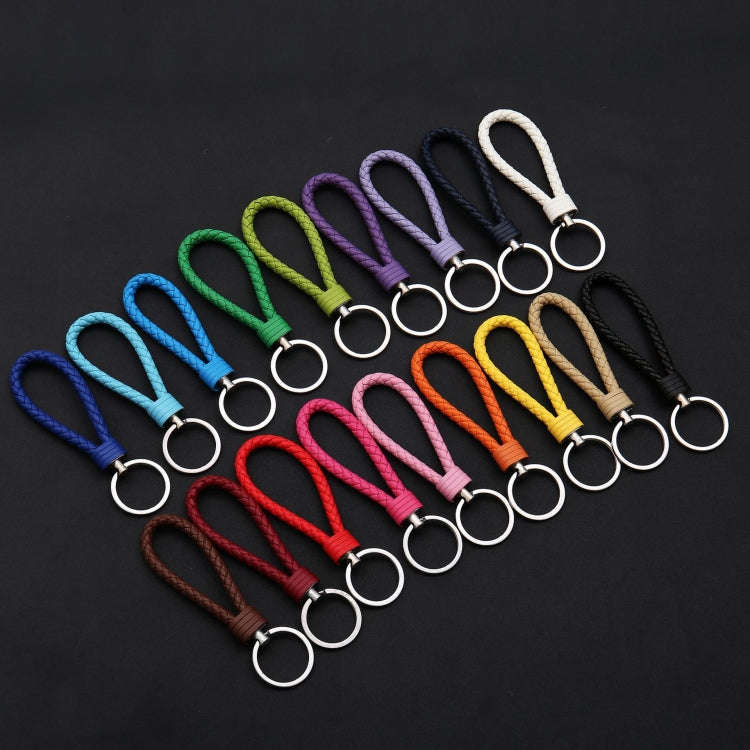 Woven Leather Cord Keychain Car Pendant Leather Key Ring Baotou With Small Round Piece(Red)
